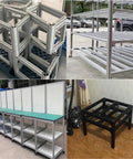 European Compatible 4080 T-Slot Aluminum Extrusion Profile With Anodized Finish For Stable Indoor Workshop Builds And Custom DIY Projects Using Standard Fasteners Without Extra Machining, showcasing assembled structures.