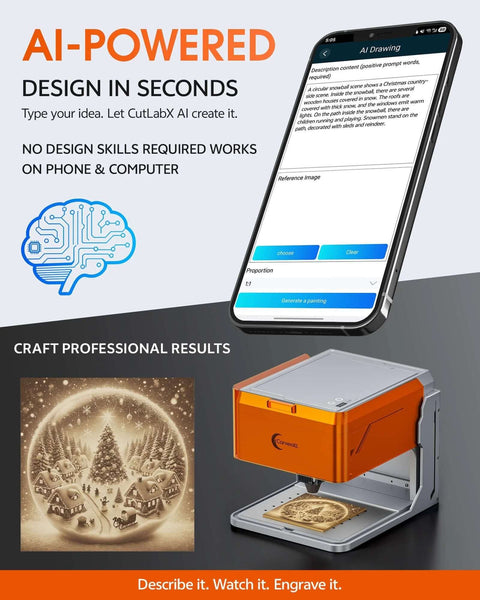 Front view of Carverall A1 Pro 10W mini laser engraver with camera, orange desktop engraving machine