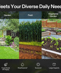 Garden, field, and vegetable garden environments shown to meet diverse needs, highlighting food-grade PP plastic and large capacity features.