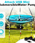 Go-To Hand Blown Glass Hummingbird Feeder And USB Water Pump Bird Bath Two-In-One Outdoor Garden Decor blue dish with beads.