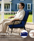 24x24 Inch Outdoor Chair Cushions Set Of 2 With Removable Washable Covers, Water Repellent And Fade Resistant, Non Slip Bottom With Straps, Replacement Cushions For Deep Seat Patio Sofa And Couch, Navy shown on patio chair with man seated.