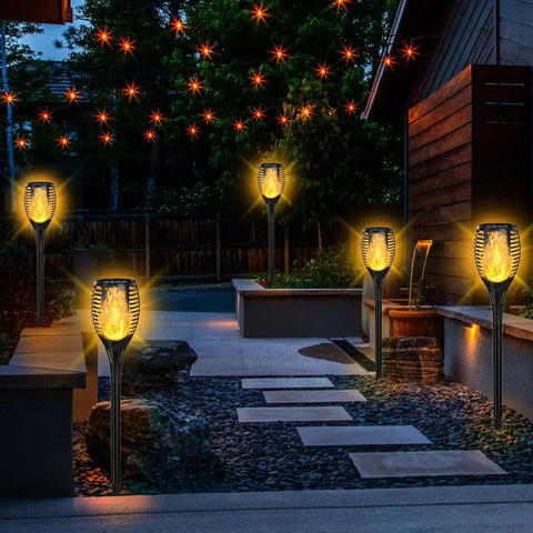 7 Pack Solar Torch Lights With Flickering Flame For Realistic Look, Large Size Garden Decor For Pathway Patio And Yard Vibes