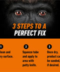 Image showing '3 Steps to a Perfect Fix' for All Purpose Wood Filler Natural Color 6 Ounce Tube, detailing application and sanding process.