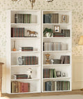 Pair Of Six Tier Floor Standing Bookshelves 70 Inch Tall Display Storage Shelves For Home Office Living Room And Bedroom Sturdy MDF Construction Each Shelf Holds 22 Lb With Tipover Resistant Design Rustic Chic in living room setting