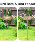 Outdoor Metal Bird Bath With 27.6 Inch Stand Five Prongs Base Stake Freestanding Bird Feeder And Waterer in garden setting
