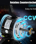 1/3 HP Furnace Blower Motor 115V 1075 RPM Four Speed Replacement for 60L21 60L2101 with CCW rotation