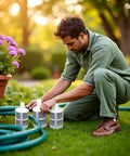 Man using 10 Pack White 8mm Household Hose Filters for Water Pumps and Sprayers in garden