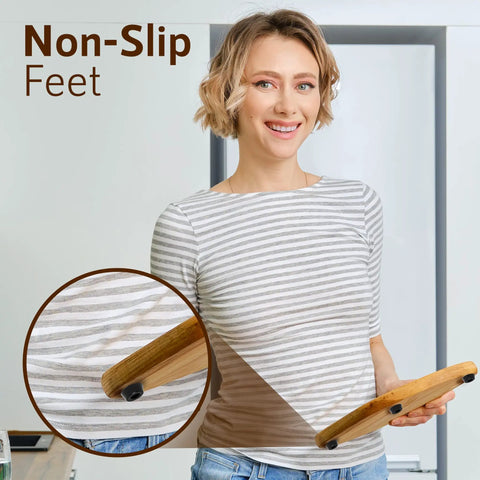 Woman holding board with 60 Piece Grippy Rubber Feet Set For Cutting Boards And Kitchen Appliances 0.59 x 0.31 Inches