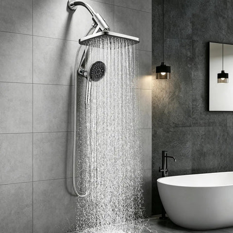 11.8 Inch High Pressure Rain Shower Head Combo With 9 Spray Handheld And Magnetic Dock Dual Showerheads for a spa level bathroom upgrade
