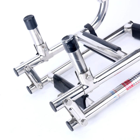 3 Step Stainless Steel Stern Mount Pontoon Boat Ladder with Rubber Grips and Non-slip Tread, Folded View