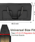 Beefy Cornhole Board Carrying Case With Padded Foam for regulation 4 by 2 foot boards showing dimensions and handles