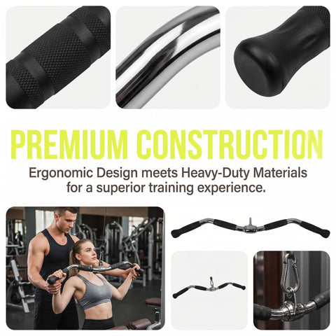 Lat Bar Cable Machine Attachment With Full Rotation Rubber Grip 30 Inch Pulldown Bar For Lat Pulldowns