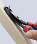 Pro Grade High Leverage Angled Diagonal Cutters, 8 Inch, 12 Degree Angled Jaw, snipping a nail in wooden plank