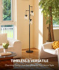 Industrial Floor Lamp With Mason Jar Base And Hanging Glass Shades In A Dope Modern Tree Design Five Foot Tall Reading Light