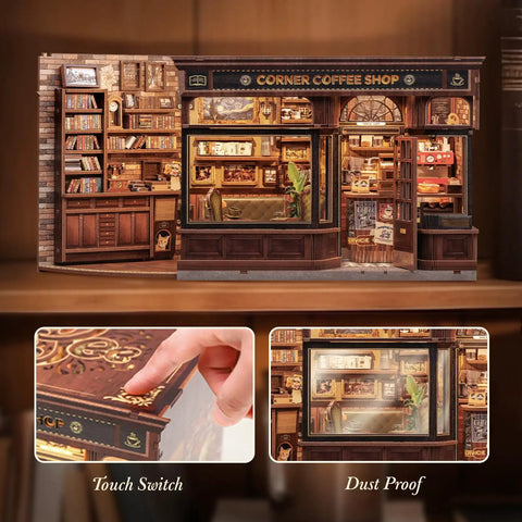 DIY Book Nook Kit For Adults And Teens 3D Wooden Miniature Dollhouse Puzzle With LED Light corner coffee shop scene