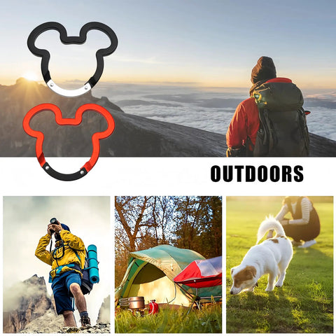 Cute Minnie Mouse Ears Aluminum Carabiner Clips 3 Inch Set With Spring Loaded Gate Lightweight Keychain Hooks in outdoor setting