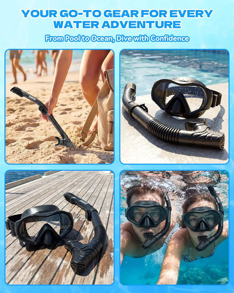 Dry Top Snorkel With Foldable Design And Purge Valve For Adults And Youth No Fuss Snorkeling Gear For All Day Freediving Swimming Or Scuba Easy Breathing Water Block Tech Sturdy Black Gear For Rugged Use on beach
