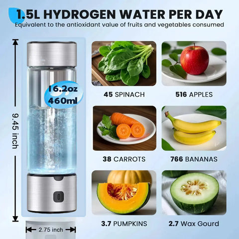 Portable 460ml Hydrogen Water Bottle Generator With Advanced SPE PEM Tech Rechargeable Ionizer diet comparison chart