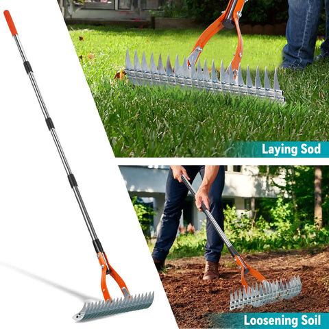 Heavy Duty Dethatcher Rake For Lawns With 5 Ft Handle And 70 Inch Adjustable Shaft 19 Tine Thatch Rake For Lawn Loosening Soil