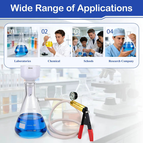 1000 mL Buchner Filtration Kit With Handheld Vacuum Pump And Ceramic Filter Funnel, Lab Vacuum Filtering Flask, Rubber Stoppers