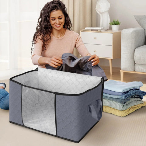 Top Notch Storage Bags For Clothes And Blankets With Secure Lids 6 Pack Non Woven Fabric Bins Featuring Clear Pvc Windows Reinforced Handles And Heavy Duty Quick Lock Zipper