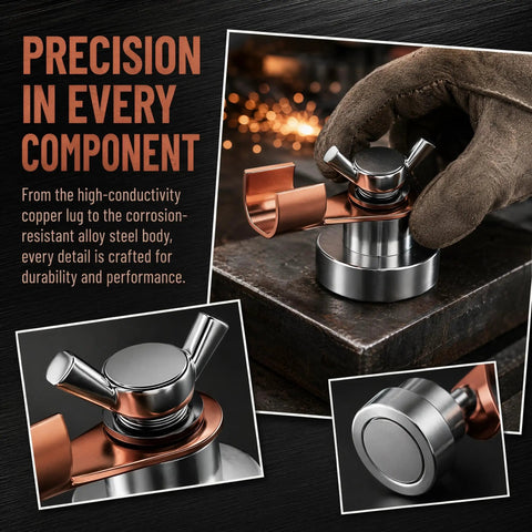 Heavy Duty Welding Ground Clamp With Strong Magnet And Copper Connector For Fast Secure接地, showcasing copper and alloy steel design.