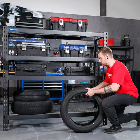 Straight Up Massive Garage Shelving Unit With An Actual 8000 LBS Weight Limit And Extra Wide Adjustable Four Tier Steel Racks Built Tough For Basement Gear Or Warehouse Hauling Black Storage Rack