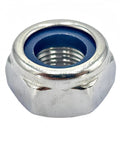 20Pcs M10 X 1.25mm Nylon Insert Hex Lock Nuts With Blue Nylon Insert, 304 Stainless Steel, fine thread, silver tone shown