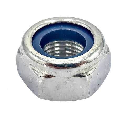 20Pcs M10 X 1.25mm Nylon Insert Hex Lock Nuts With Blue Nylon Insert, 304 Stainless Steel, fine thread, silver tone shown