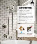Bathroom with Tub And Shower Faucet Set With Dual Shower Heads, Matte Black, Four-Way Valve, Single Lever Control Trim Kit