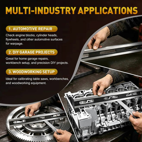 Pro Machinist Straight Edge And Feeler Gauge For Engine Block Inspection, Precision Ground To Plus Minus 0.001 Inches For Detecting Warpage, Flatness, And Surface Irregularities In Cylinder Heads And Flywheels. shown on engine block and flywheel