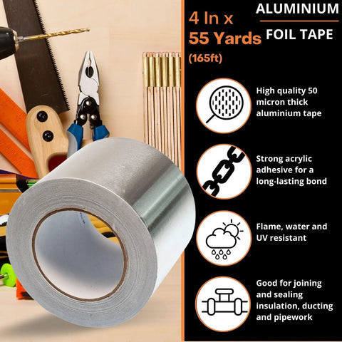 Heavy Duty Aluminum Foil Tape 4 Inch Wide By 55 Yards Pro Grade Extra Wide Silver Metal Tape For HVAC Sealing Insulation Patching