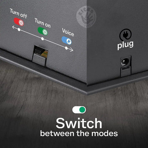 Close-up of switch controls and plug for 7 Inch Green Plasma Ball Touch Sensitive Nebula Thunder Lightning Globe