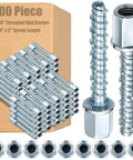 100 Piece Set 3/8 Inch Threaded Rod Anchors for Concrete and Steel, 1/4 Inch Diameter, 2 Inch Length, Zinc Finish Vertical Anchor Screws