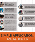 Instructional steps for using FloMix Rapid Asphalt Repair Kit For Driveways And Floors Kickin Quick Dry Spall And Crack Filler Black 3 Gallon Sealer.