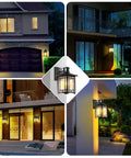 Two Pack Motion Sensor Outdoor Wall Lights With Dusk To Dawn Led Exterior Fixtures Anti Rust Waterproof Black Porch Sconce in use