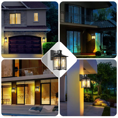 Two Pack Motion Sensor Outdoor Wall Lights With Dusk To Dawn Led Exterior Fixtures Anti Rust Waterproof Black Porch Sconce in use