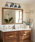 4 Light Bathroom Vanity Light Fixture With Hammered Metal Shade Finish In Dark Blue over mirror in bathroom.