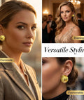 18K Gold Plated Hammered Dome Earrings For Women, Lightweight Hollow Half Ball Studs, Hypoallergenic And Anti Tarnish Texture Jewelry, Everyday Glam And Comfortable Wear, shown on model