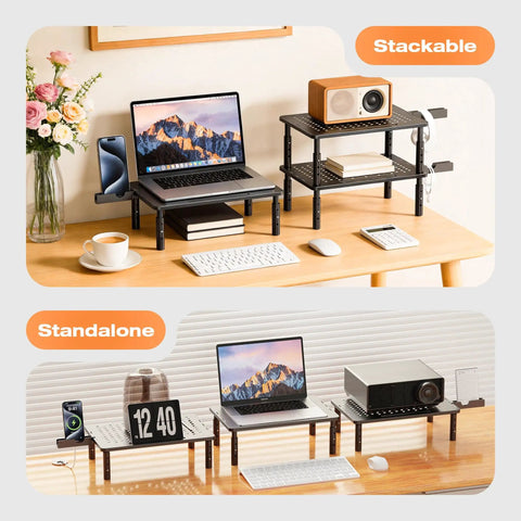 3 Height Adjustable Monitor Stand Riser For Desk And Workstation Elevates Computer Laptop TV And Printer With Metal Shelf