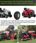 15X6.00-6 Lawn Mower Tire With Wheel Front Tire For Riding Mowers with two riding lawn tractors and tire on white
