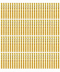 Heavy Hitter Titanium Nitride Coated Hss Rotary Tool Bits For Drywall Sheetrock And Plywood With Precision Sabre Tip For No Mess Outlet Box Trimming And Ceiling Tile Projects Rock Solid 100 Piece Set arranged in rows.