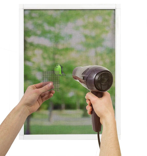 Using heat to repair window screen with Window Screen Repair Kit 2 Inch By 80 Inch Roll Charcoal For Quick DIY Fixes.