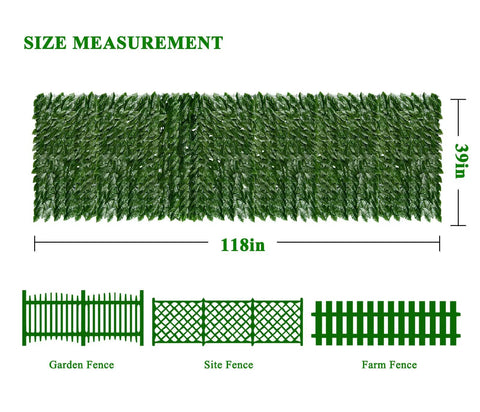 Artificial Ivy Privacy Screen For Fence 39 Inch High 118 Inch Long With Strengthened Joints and UV Protected Color, size diagram