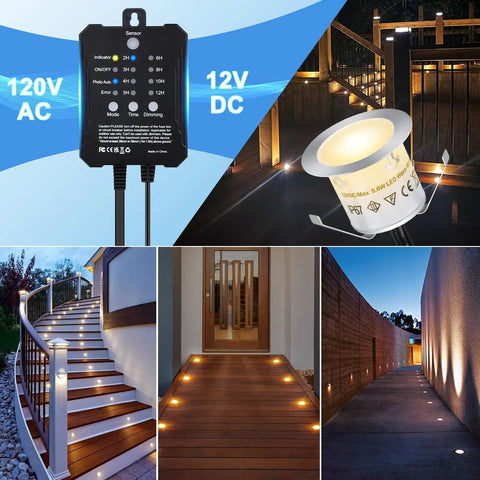 Smooth Dimmable LED Deck Lights With Timer And Photocell Sensor, 20 Pack Recessed Light Kits, IP67 Waterproof Outdoor Smart Lighting