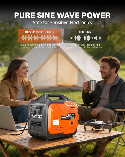 Couple camping with 2300W Inverter Generator For Camping And RVs Portable Beast Power With Super Quiet Operation