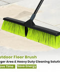 Close-up of Three Pack 24 Inch Push Brooms Workhorse Outdoor Brooms With 63 Inch Handle sweeping a patio