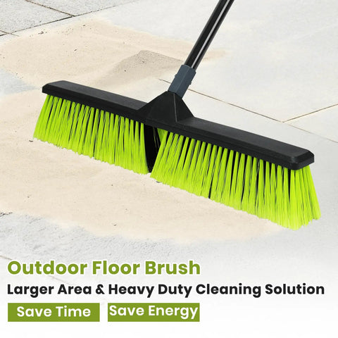 Close-up of Three Pack 24 Inch Push Brooms Workhorse Outdoor Brooms With 63 Inch Handle sweeping a patio