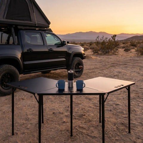 Folding Table Corner Brackets For Camping In Stainless Steel, 90 Degree Triangle Connection Plates outdoors with camping gear