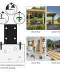 4x4 Post Base Bracket Set For Wood Posts 3.6x3.6 Inch Inner Size, installation on wood, cement, stone, plastic floors, diagram